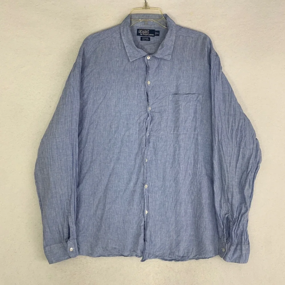 Polo Ralph Lauren Shirt Mens XL Blue Bonnard 100% Linen Long Sleeve Lightweight
